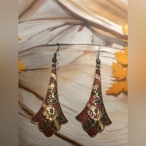 0180 Cloisonné Red and Gold Floral Earrings